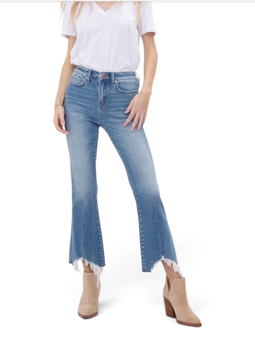 Mica High Rise Stretch Crop Flare Shark Hem Jeans Women’s Blue Size 28